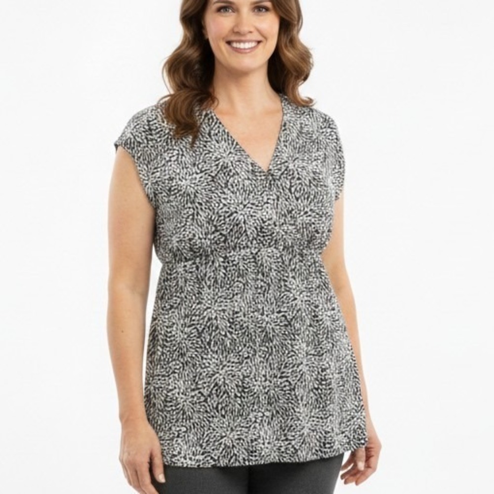 Tendency Y2K Empire Waist Blouse - Black/White Abstract Print VTG SKUW387‎